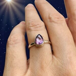Genuine Amethyst Teardrop Sterling Ring, 5.75